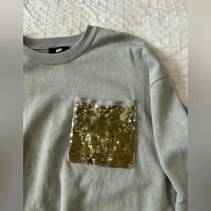 DKNY sequin detail pocket, women's grey size medium sweater